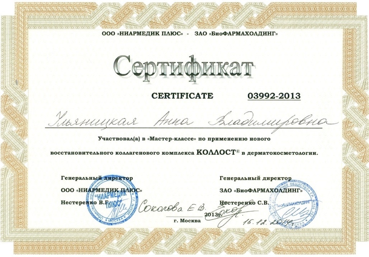 Диплом или сертификат Анна Владимировна Ульяницкая — документ 25 из 31