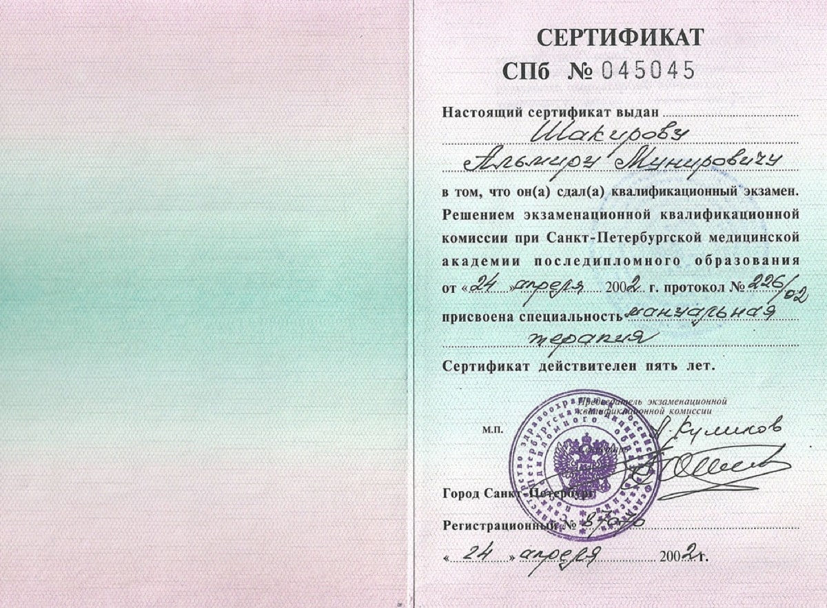 Диплом или сертификат Альмир Мунирович Шакиров — документ 16 из 22